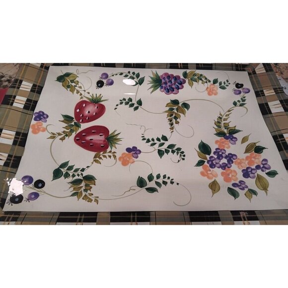 Vintage Oneida Strawberry Plaid Collectible 19x12.75 Inch Serving Platter Tray - Picture 6 of 10